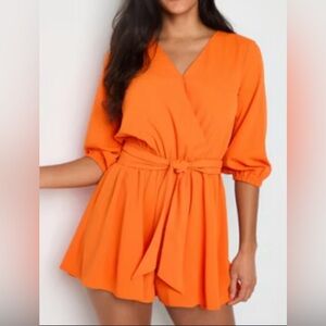 BOLD Elements Size L Three-Quarter Sleeve Vibrant Orange Wrap Romper
